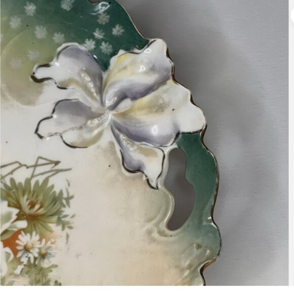 R S Germany Cut Out Handled. Cake Plate Hand Painted Floral. 11" Porcelain. L - Picture 6 of 9